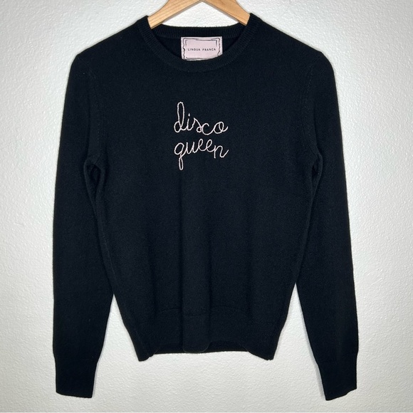 NWT Lingua Franca Classic Crewneck 100% cashmere Disco Queen black extra small - Picture 1 of 9